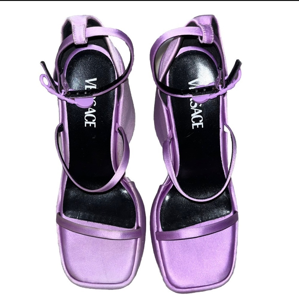 Versace Purple Satin Platform Sandals Safety Pin 10 Cocktail Y2K New 🟡 - Picture 5 of 16